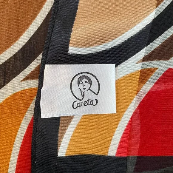 2/$20 👒 Vintage Oldstock Sheer Scarf with Red, Black, Orange Abstract Pattern - Picture 6 of 8